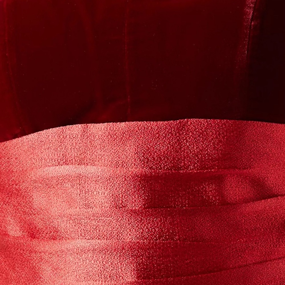 Strapless Red Maxi Dress with Scalloped Bodice - Picture 5 of 9